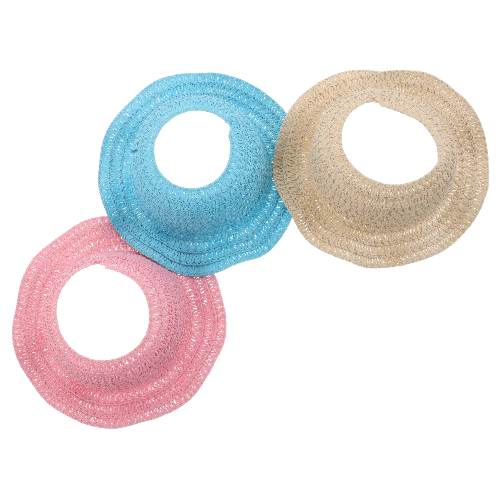 3 szt. Ręcznie robione, szydełkowe kapelusze słomkowe, lekkie, tkane mini kapelusze chroniące przed słońcem, do kostiumów miniaturowych o wysokości 17 cm, akcesoria do rękodzieła.