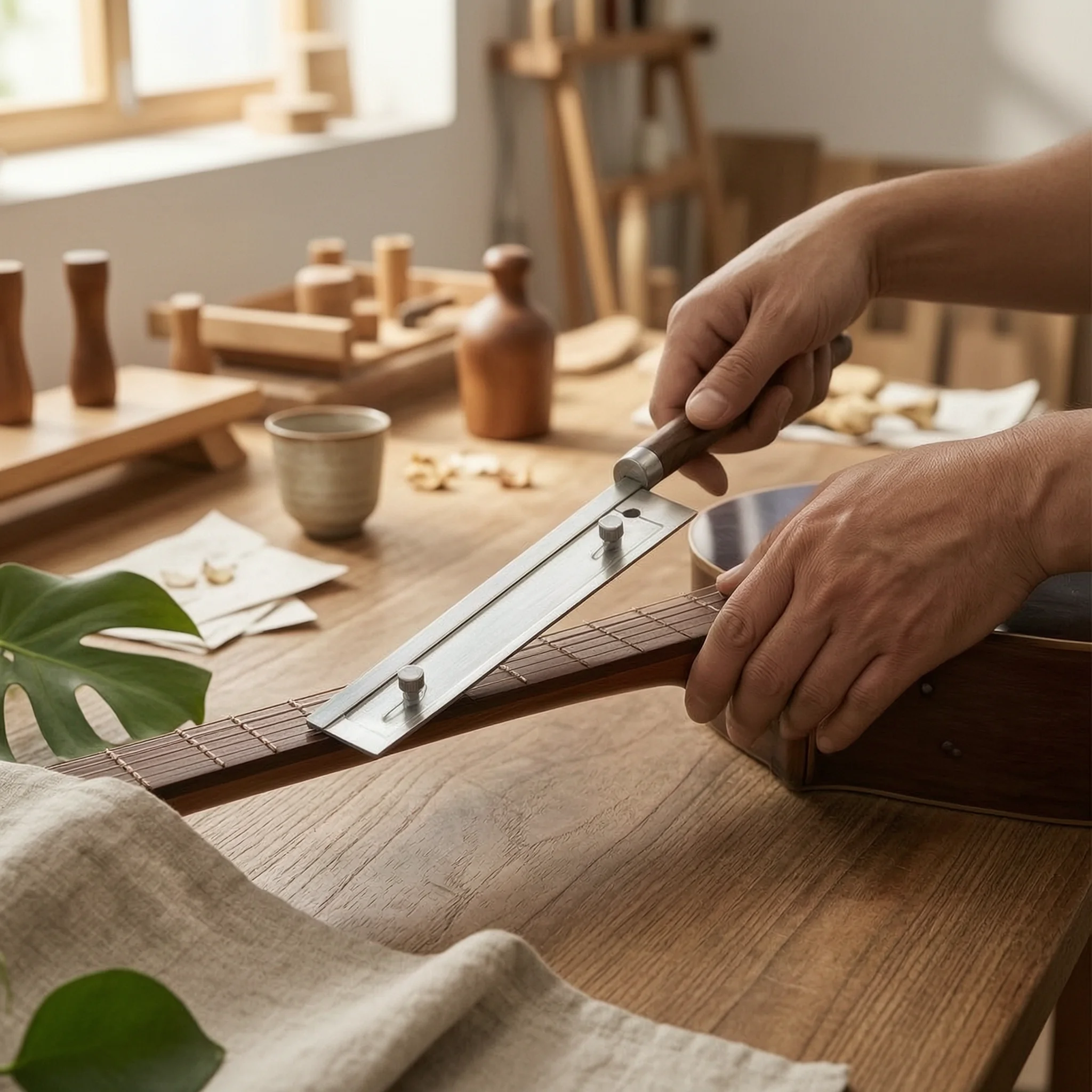 Guitar Fret Saw with Guide Adjustable Fret Slot Saw with Solid Wood Handle Professional-Grade Ergonomic for Luthiers, Workshop