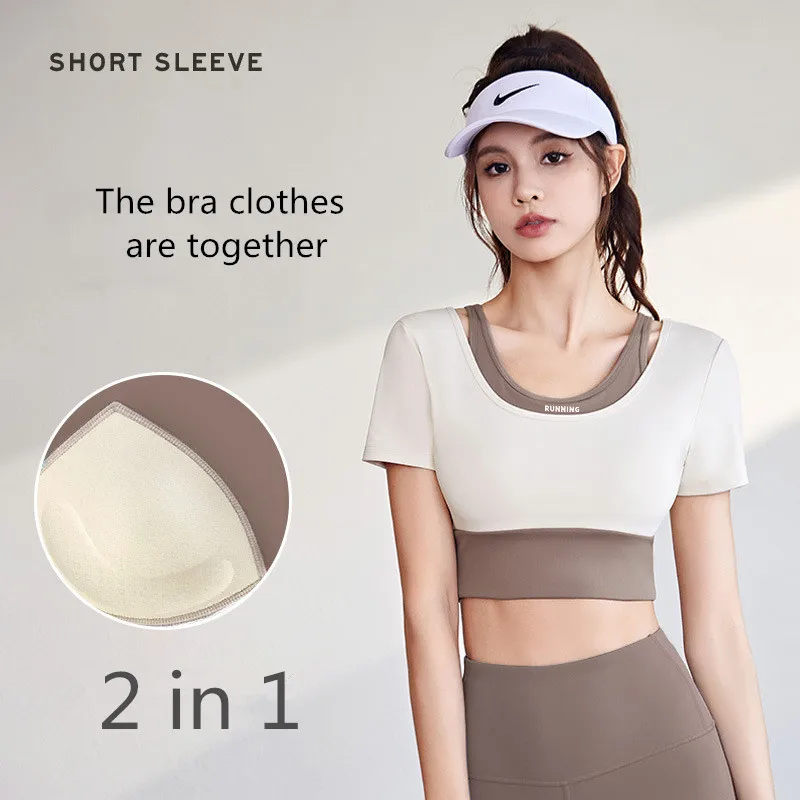 Autumn Elastic Fitness Sports 2 Piece Set Seamless Yoga Suit Women Short Sleeve Crop Top Gym Running Leggings Workout Sportswear