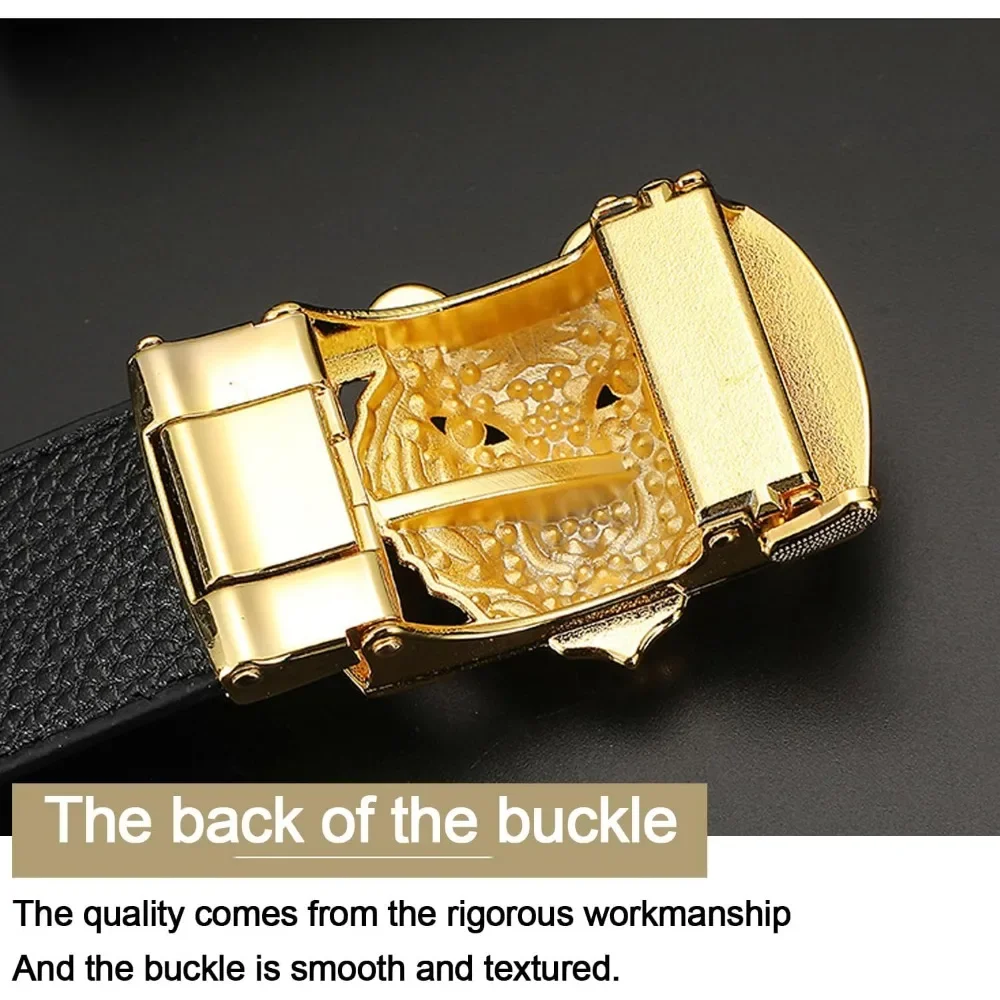Мужской ремень Gold Tiger Head с автоматической пряжкой из сплава, кожаный мужской ремень, горка для легкой регулировки ремня, обрезка для посадки