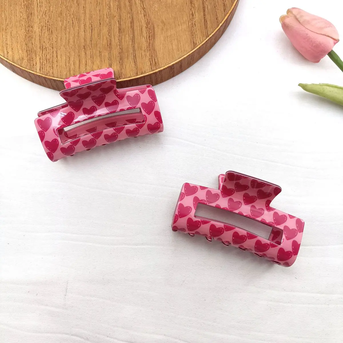 2PCS Pink Love Print Hair Claw Clips for Women Thin Thick Curly Hair,Big Banana Clips,Strong Hold Jaw Clips Hair Accessories