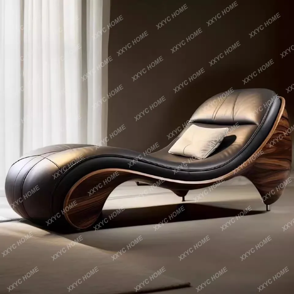 LX light luxury single lazy leather sofa design can sit and lie down
