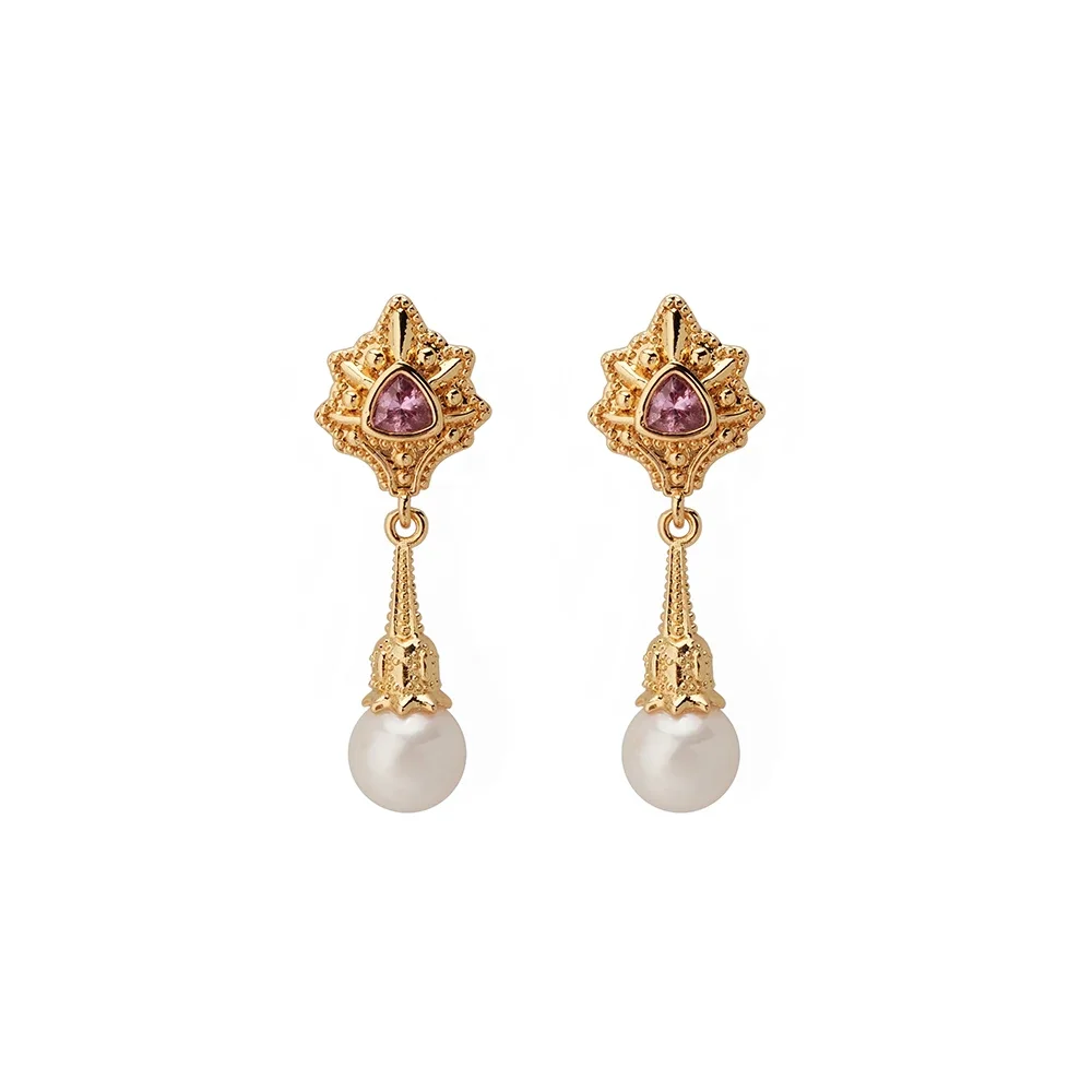 AB/ Classic European and American style design natural pearl copper alloy with zircon women jewelry light drop earrings.