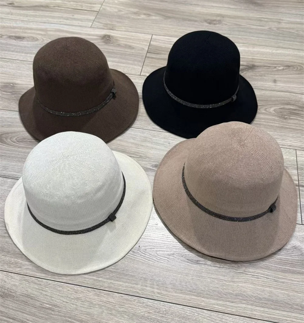 Women Bead Chain Hat Summer Casual Vacation Sun Protective Bucket Cap