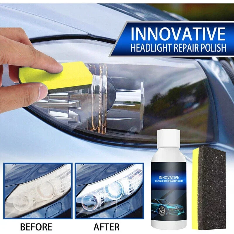 20ml Car Headlight Innovative Repair Fluid Headlamp Plating Refurbishment Polishing Agent with Sponge Tool Maintenance Supplie