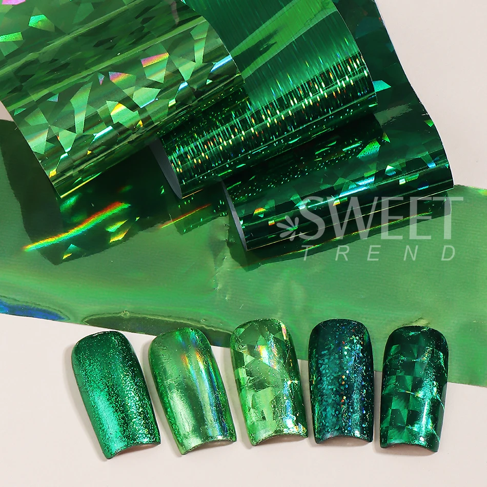 1 Pack Green Series Nail Art Transfer Foils Film Chrome Mirror Effect Nail Foil Starry Sky Paper Nail Decals DIY Manicure Charms