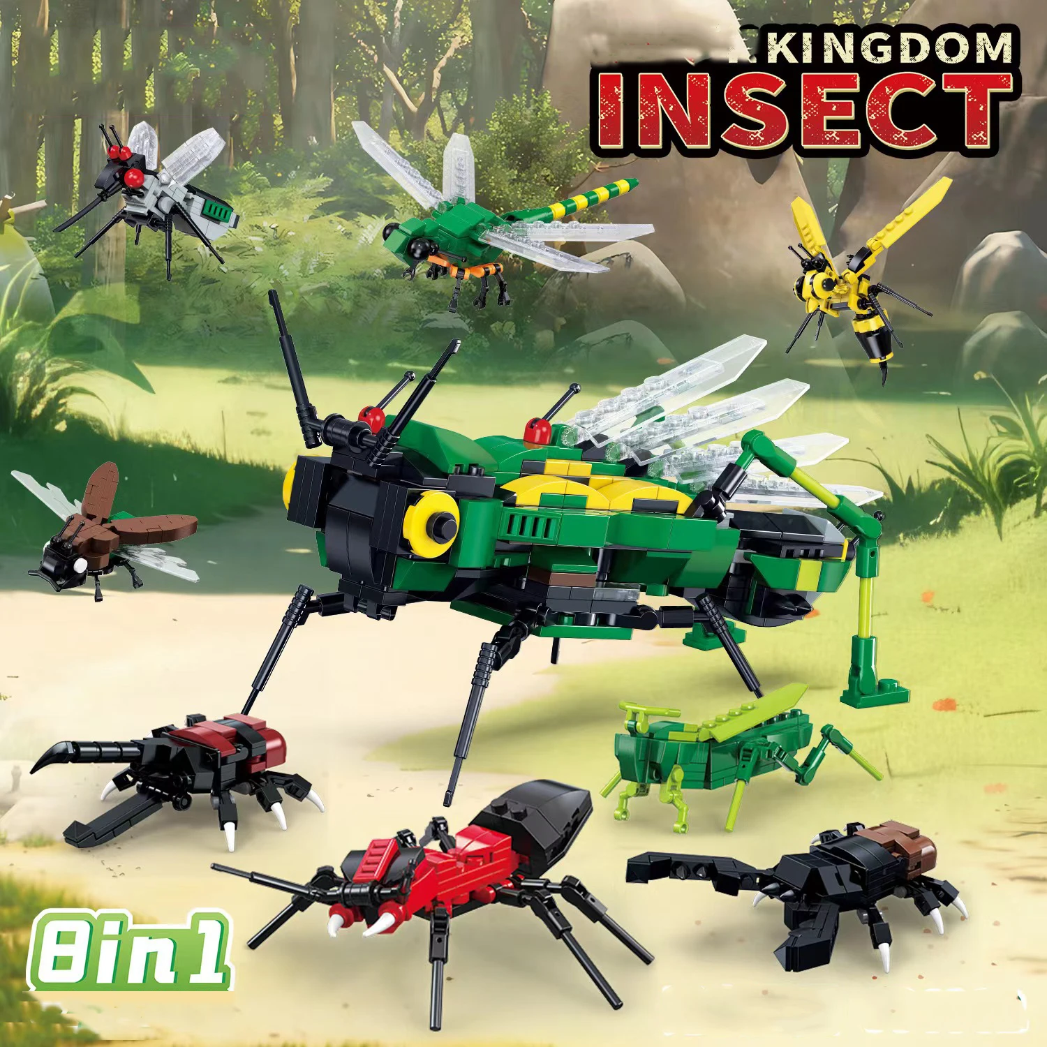 8in1 Insect Locust Building Blocks Animal Bricks DIY Simulationn Dragonfly Bee Cicada Ant Fly Toys For Children Gifts