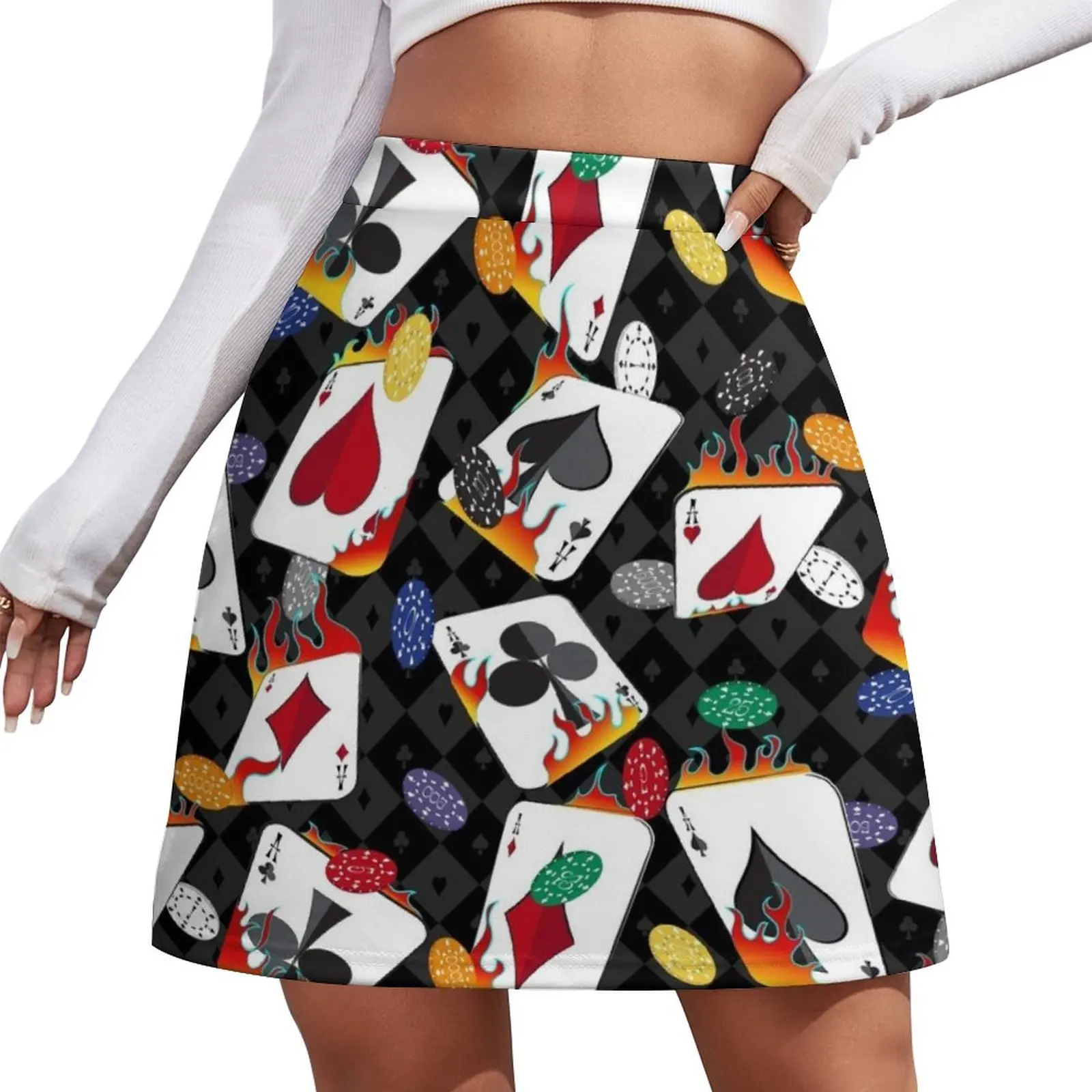 Flaming Lucky Playing Cards Mini Skirt chic and elegant woman skirt Female skirt