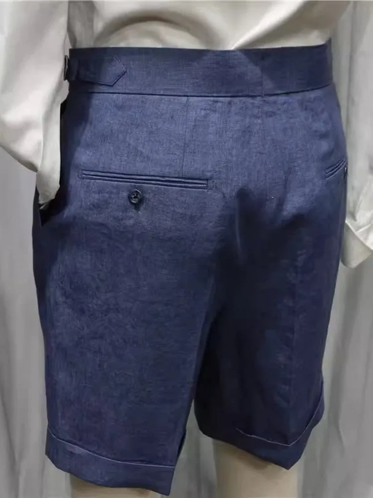 Summer New Mens Linen Straight Knee Length Shorts Vintage Business Casual Work Suit Shorts Comfortable Breathable Short Trousers