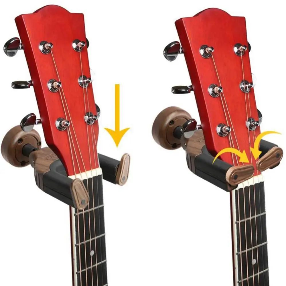 Wood Guitar Hanger Wall Mount Auto Grip System Lock Electric Acoustic Guitar Hook Neck Holder Stand for Ukulele Bass Violin