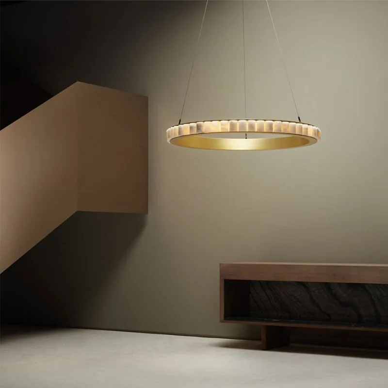 

Spanish marble chandelier new Chinese natural villa duplex building model room round living room box chandelier