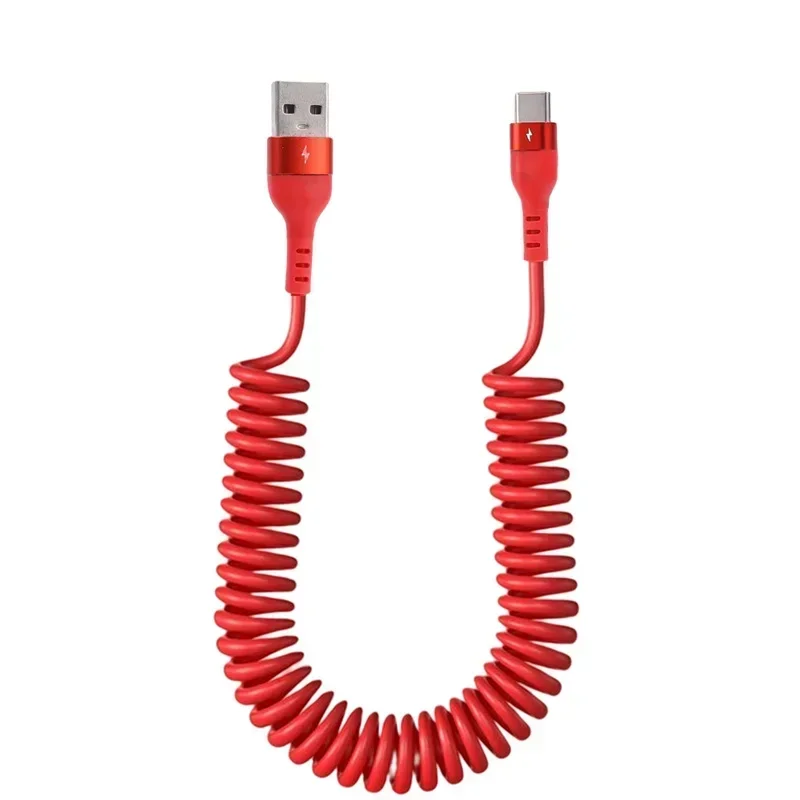 1.5m/1m 5A Spring Pull Telescopic Fast Charging USB Type C Cable For  Huawei Android Phone Accessories Car USB Data Cable