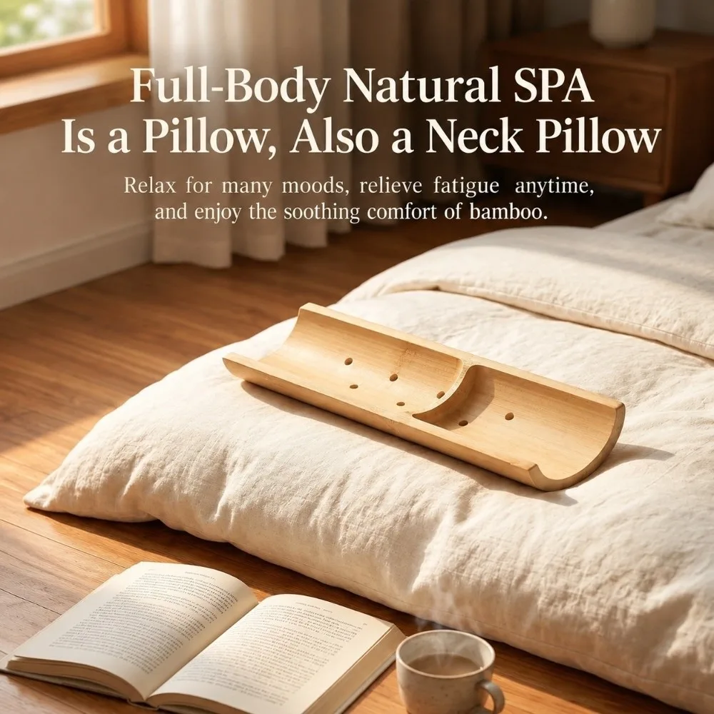 U Shape Bamboo Neck Pillow Breathable Perforated Hand Polished Hollow Bamboo Lumbar Support Cushion Cooling Neck Support