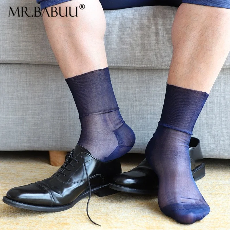 Old-fashioned nylon loose mouth not curled men\'s summer light and breathable solid color flat business dress short stockings