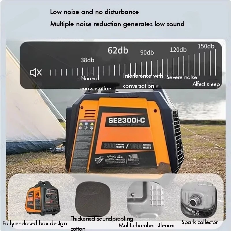 Outdoor Camping Household Silent Gas Generator Emergency Power Supply, 2000W Portable Variable Frequency Generator
