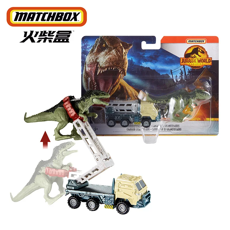 Original Matchbox Car Jurassic World Dino Transporters Diecast 1:64 Voiture Giganotosaurus Tyrannosaurus Rex Kids Toys for Boys