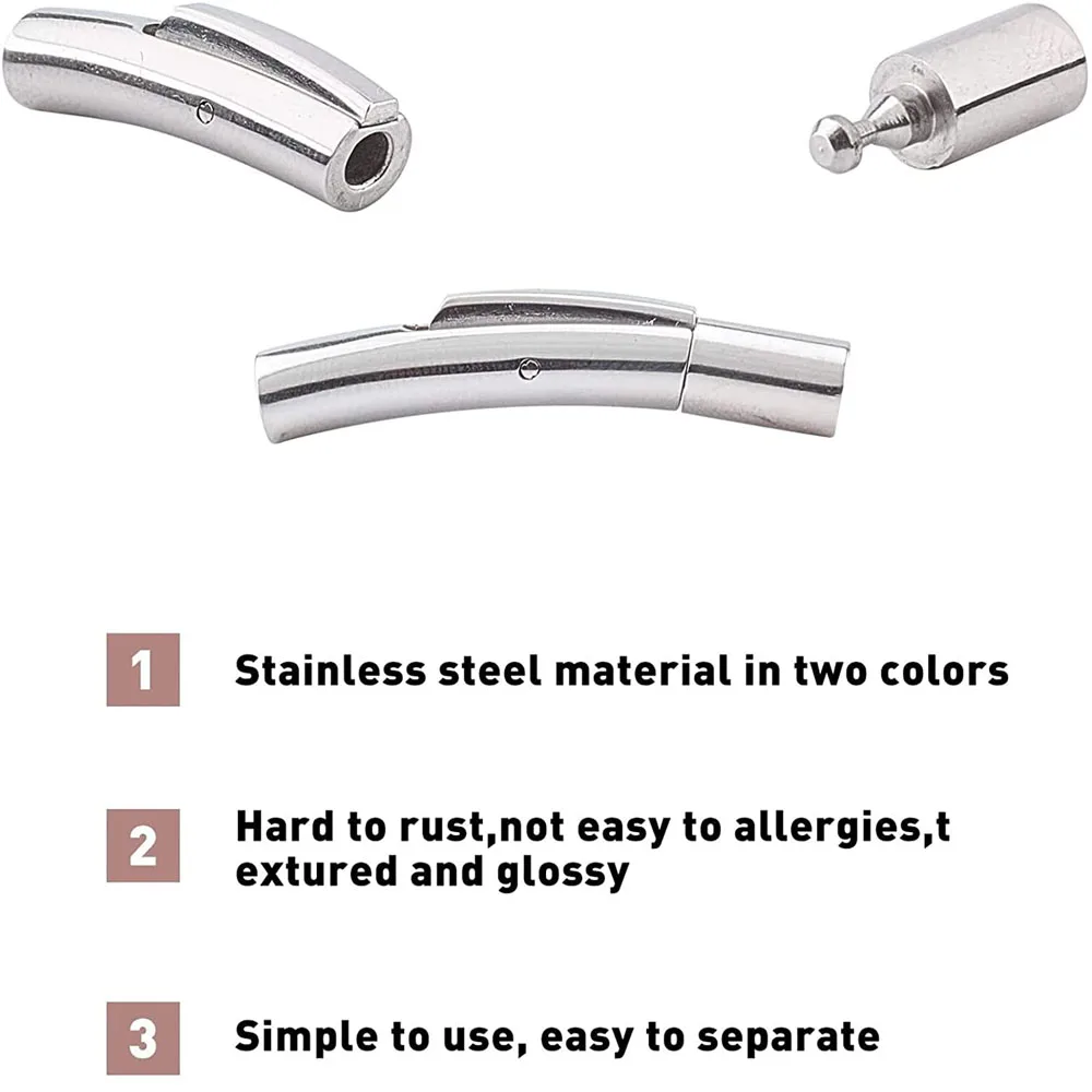 10pcs Stainless Steel Cord End Clasps Bayonet Curved Tube Column Clasps Connectors for Bracelets Necklaces Buckle Jewelry Making