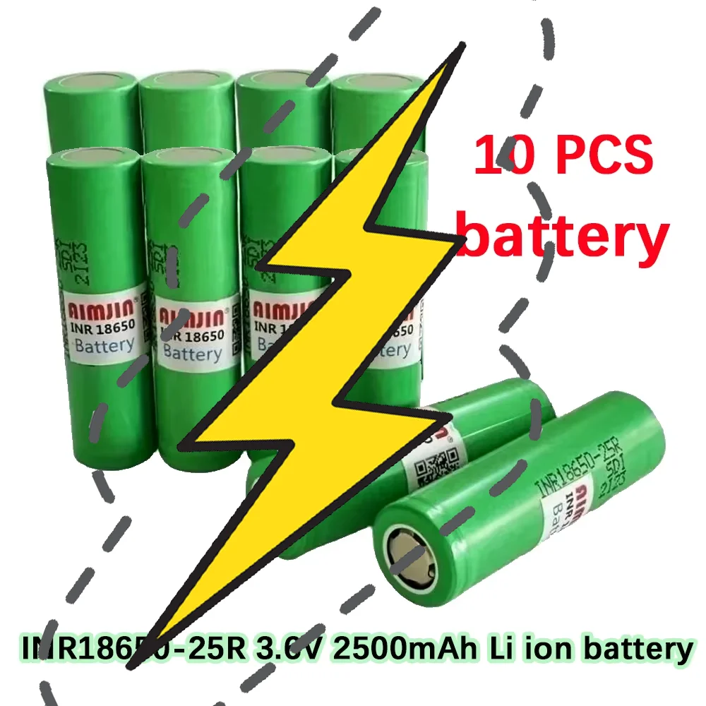 

10PCS Battery 3.6V 2500mAh 18650 battery For Samsung INR 18650 25R Lithium Lon Battery Replacement External Battery