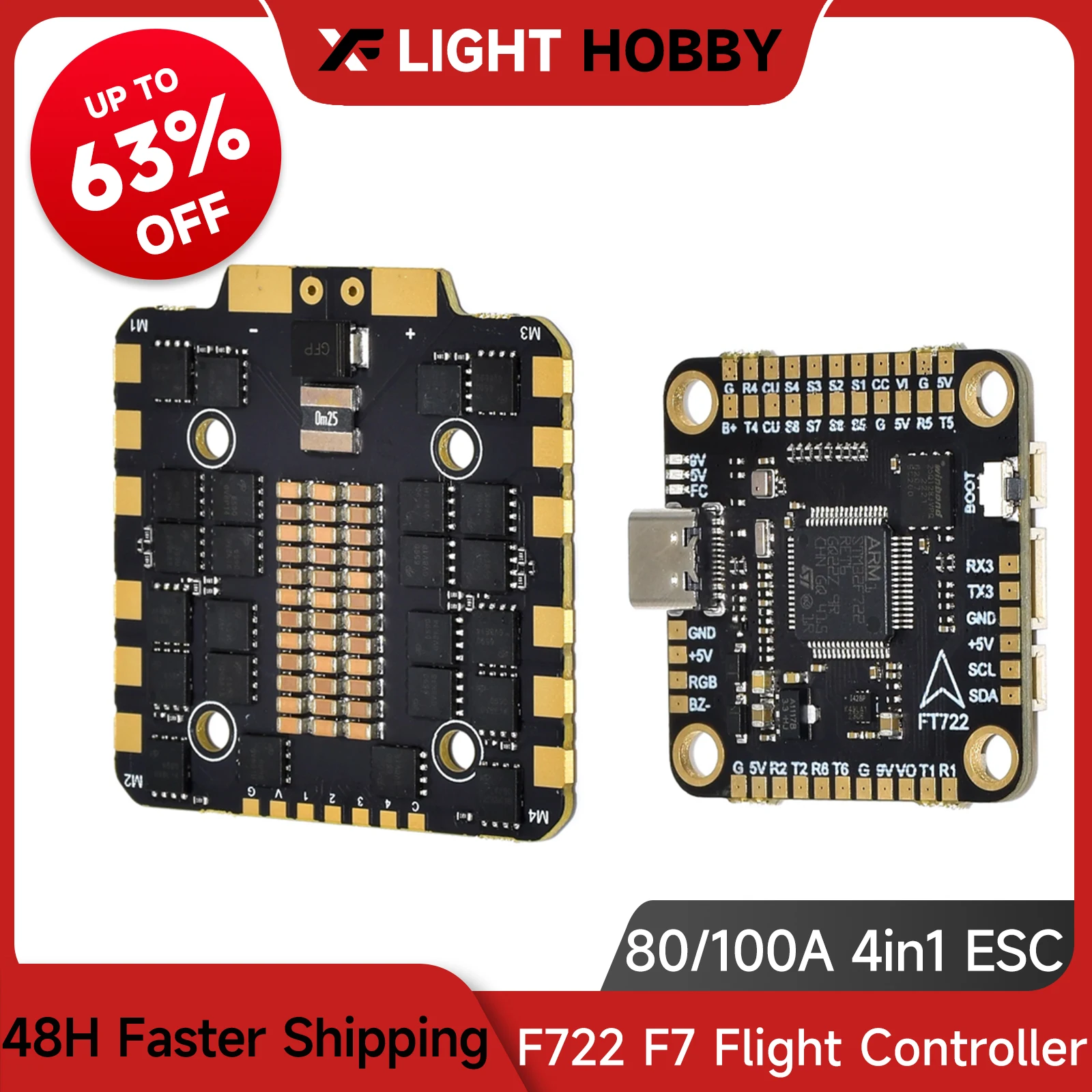 

XFlight Hobby F722 F7 Flight Controller Stacks BLheli_S 80A 100A 4-in-1 Brushless ESC 3-8S Lipo for Freestyle Drone FPV DIY Kit