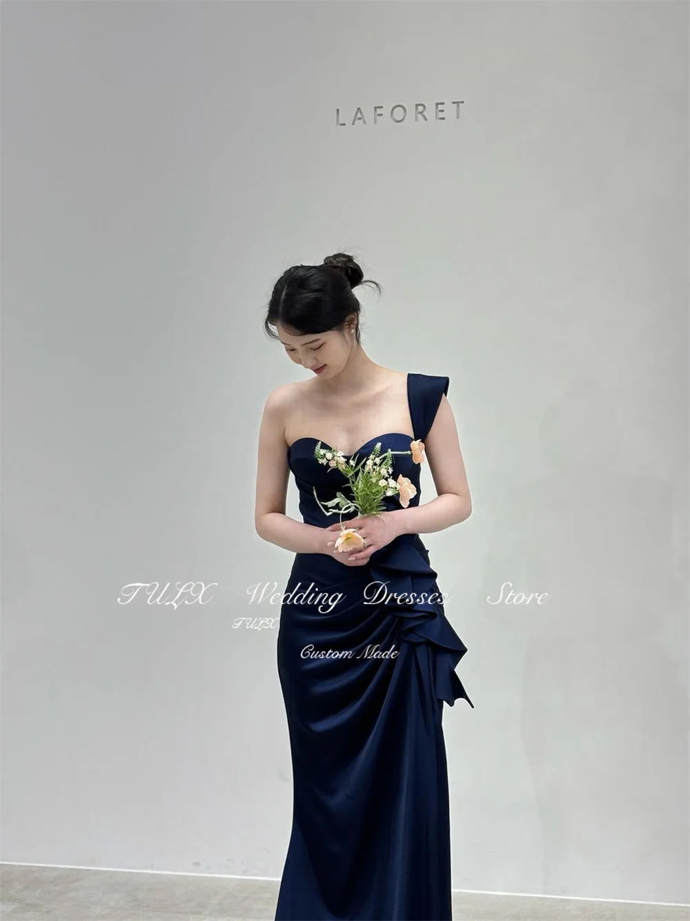 TULX – robe de soirée de forme sirène, élégante, en Satin, pour séance Photo de mariage coréen, asymétrique épaule dénudée, longue robe de soirée, Corset personnalisé