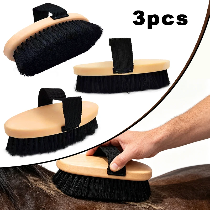 3pcs Horse Grooming Kit, Multi-Color Horse Cleaning Brushes Set, Red/Blue/Black Equine Care Tools with Straps, Riding Essentials
