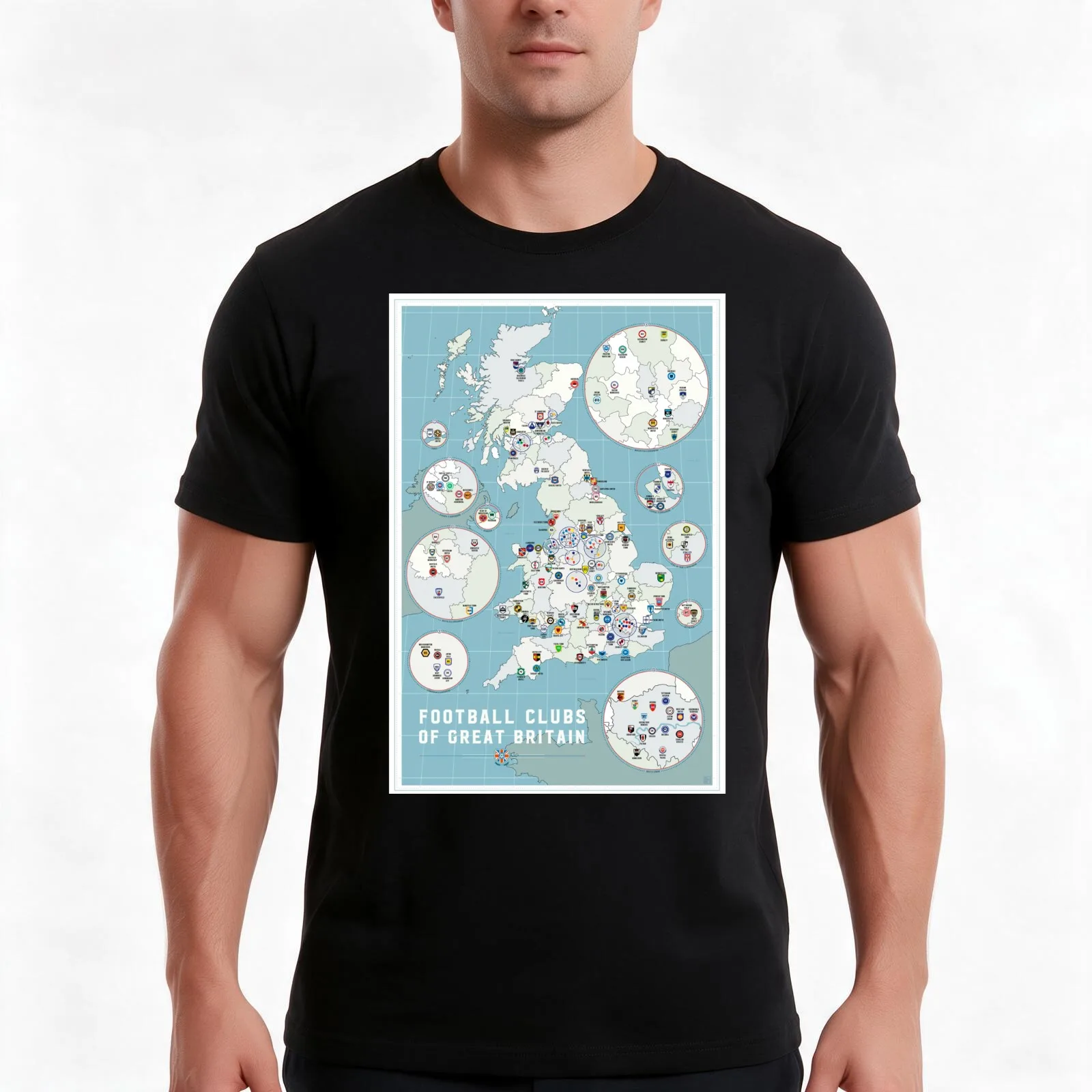 Map of Football Clubs in Great Britain T-Shirt Summer Casual Cotton Tee Oversized Streetwear Tops Vintage Graphic Print