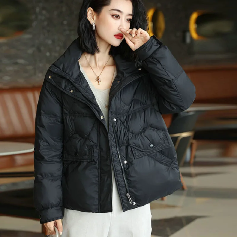 

Women's Down Cotton Coat New Winter Jacket Korean Fashion Short Standing Collar Warm Lightweight Warm Overcoat Parka