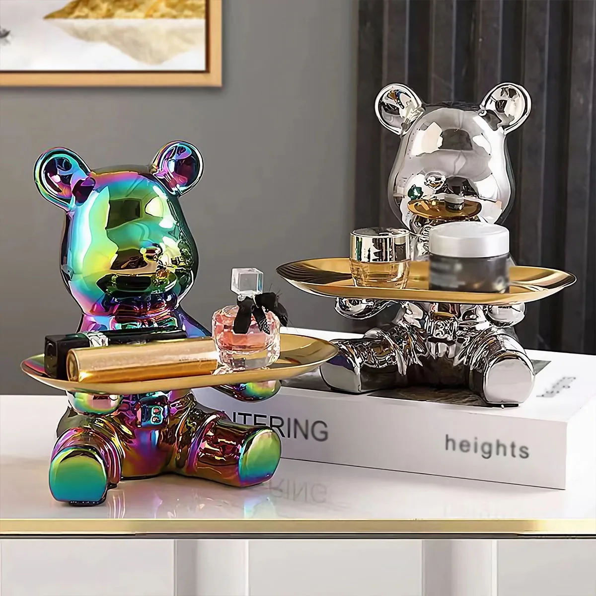 Ceramic Bear Ornament with Tray Living Room eEntrance Key Storage Container Wine Cabinet Desktop decoration Piggy Bank Statue