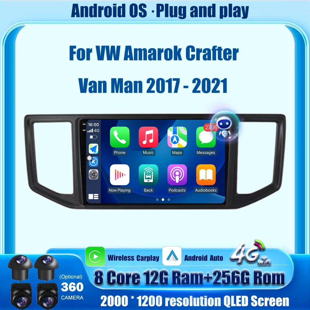 

Car Radio Multimedia Video Player GPS Navigation For VW Amarok Crafter Van Man 2017 - 2021 Android 16 Carplay Bluetooth 10.1''