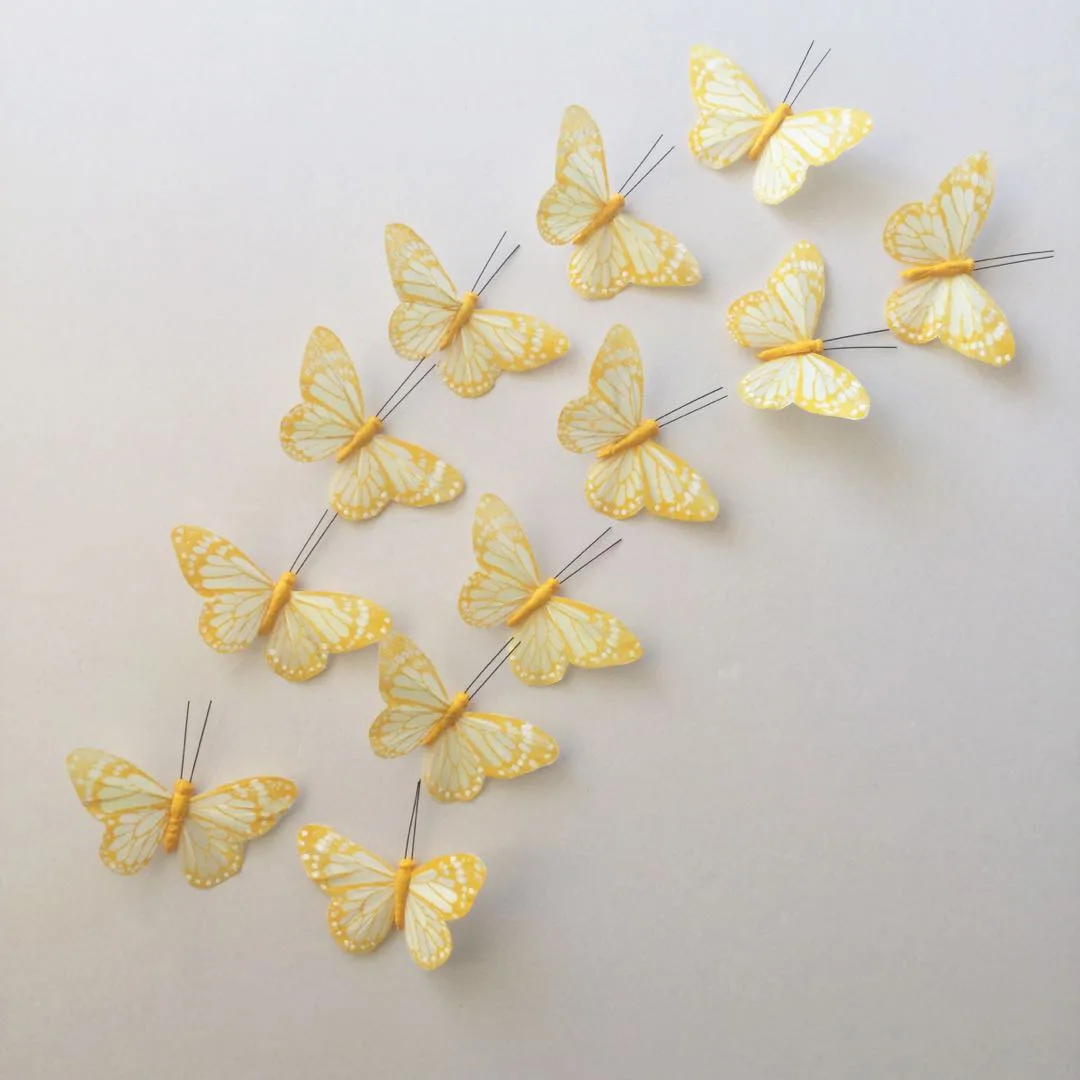 J959 فراشة ريشة اصطناعية وردية 10 سم لهدايا عيد الميلاد بألوان فاتحة لحفلات الزفاف