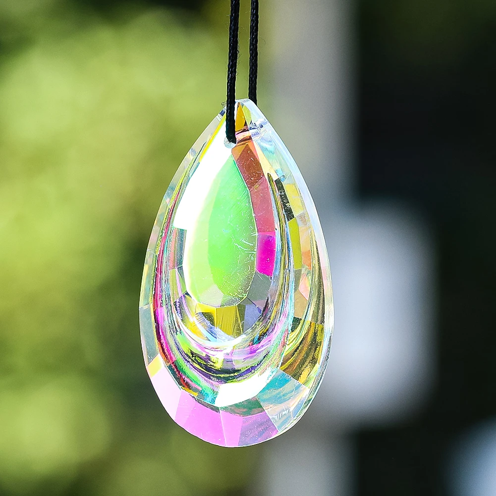 50MM Streamer Rainbow AB Color Faceted Prism Water Droplet Glass Crystal Teardrop Aurora Sun Catcher Chandelier Lamp Part Dangle