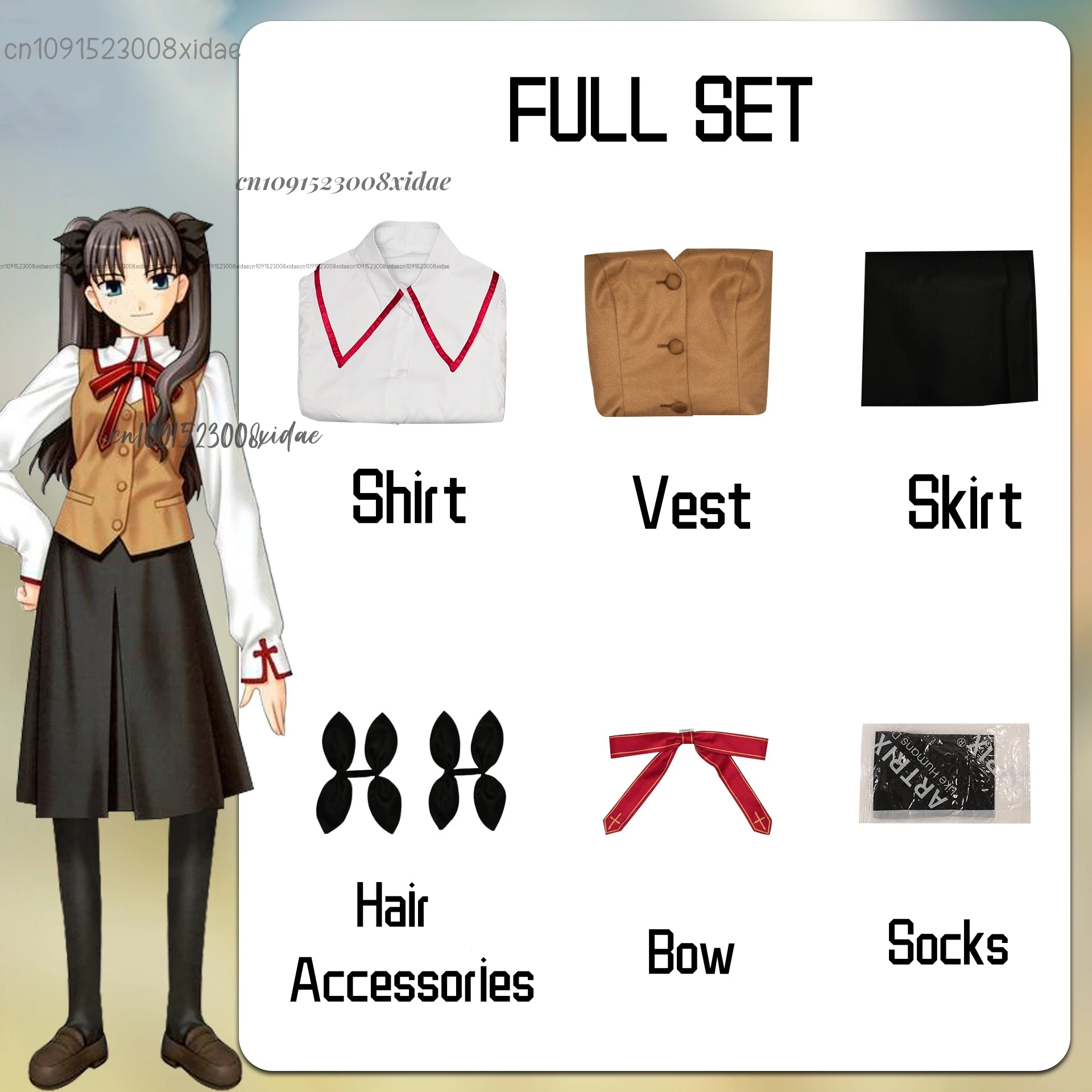 Anime Game Fate/stay Night Tohsaka Rin Cosplay Costume Red Devil Wig Coat School Uniforms Skirt Woman Kawaii Campus Customized