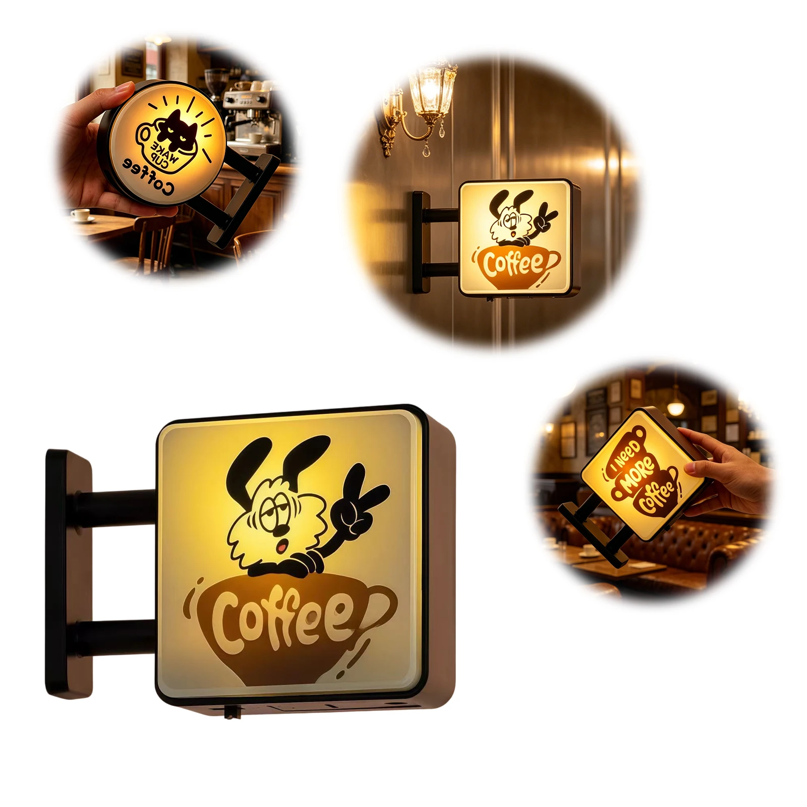 Glowing Coffee Shop Fridge Magnet Warm Light Creative Mini Atmosphere Lights Multi-Purpose Miniature Light Box Sticker