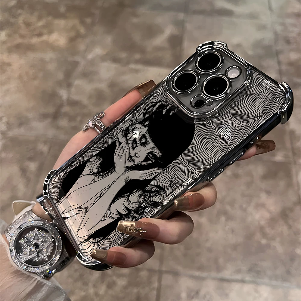 حافظة لهاتف آيفون 16 15 14 13 12 11 Pro Max X XR XSMax 7 8 6 Plus غطاء خلفي مضاد للسقوط من Junji Ito