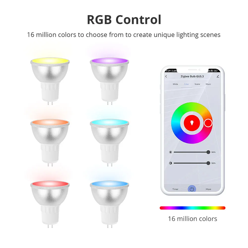 Benexmart TUYA Zigbee GU5.3 Smart LED Spotlighting RGBCW Dimmable Light Bulb Alexa Google Home Decorative Lamp 110V 220V Lamp