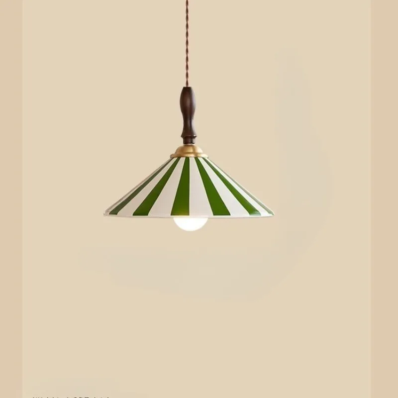 French Mid-Century Retro Striped Ceramic Pendant Light for Bedroom, Hallway, Bedside, Aisle
