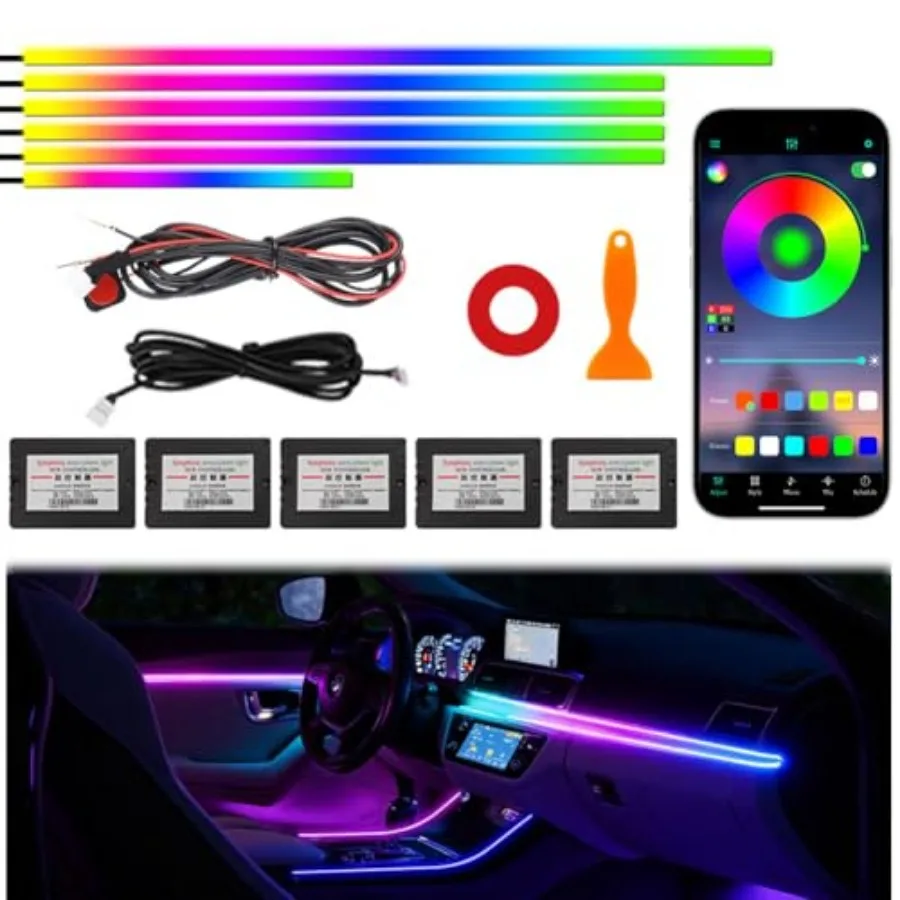 

Acrylic Interior Car Ambient Lighting Kits LED Strip Lights with Wireless APP Neon Fiber Optic Lights Function LED Strip for Ca