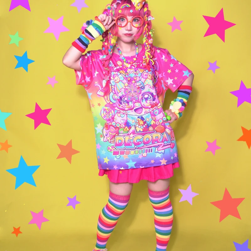 ใหม่สายรุ้งสัตว์พิมพ์เสื้อยืดผู้หญิง Original Design วัฒนธรรมหวาน Cool อเนกประสงค์อ่อนเยาว์แขนสั้นเสื้อยืดสุภาพสตรี