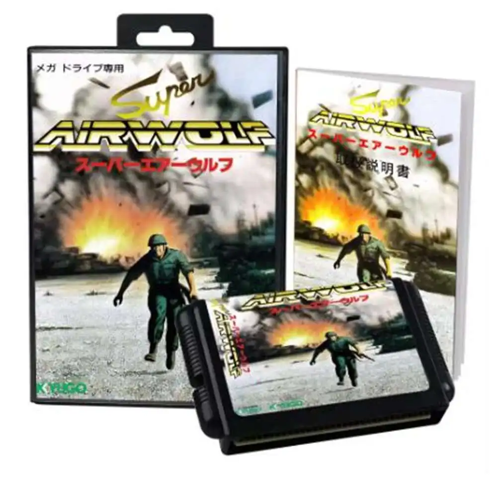 Super Airwolf mit Box und Handbuch für 16-Bit-Sega-MD-Spielkassette Megadrive Genesis System