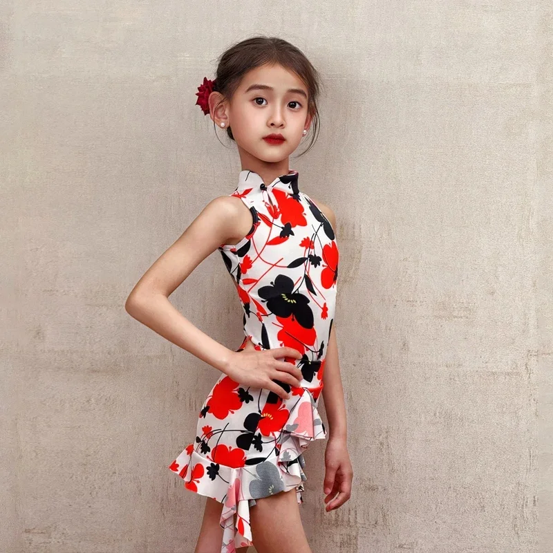 

High-Neck Latin Dance Wear Tango Practice Clothing Red Sleeveless Dancing Skirt Salsa Training Clothing Dance Dress