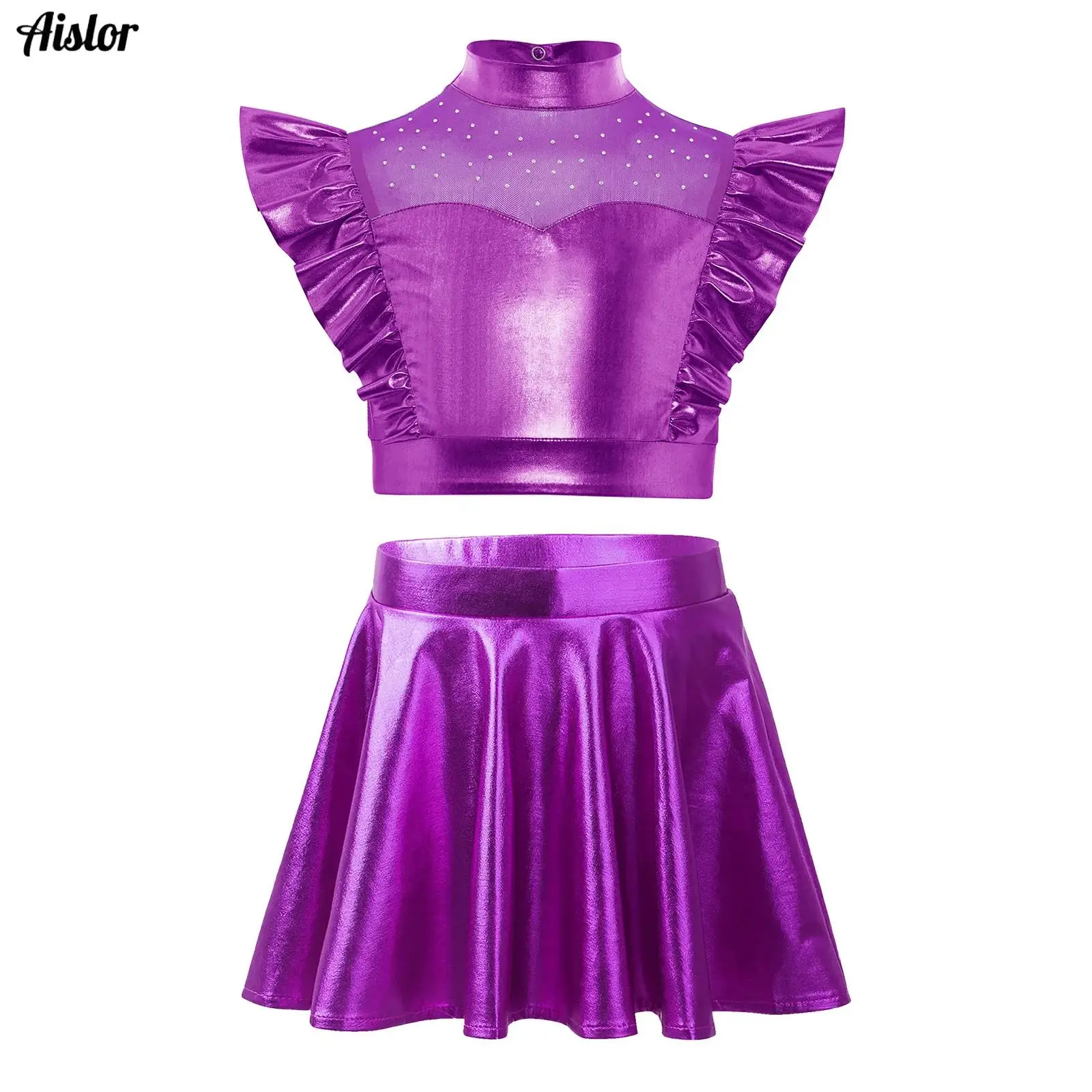 

Kids Girls Sequins Gymnastics Jersey Ballet Dance Outfits Modern Latin Jazz Dancing Performance Costume Ballroom Dancewear Vest