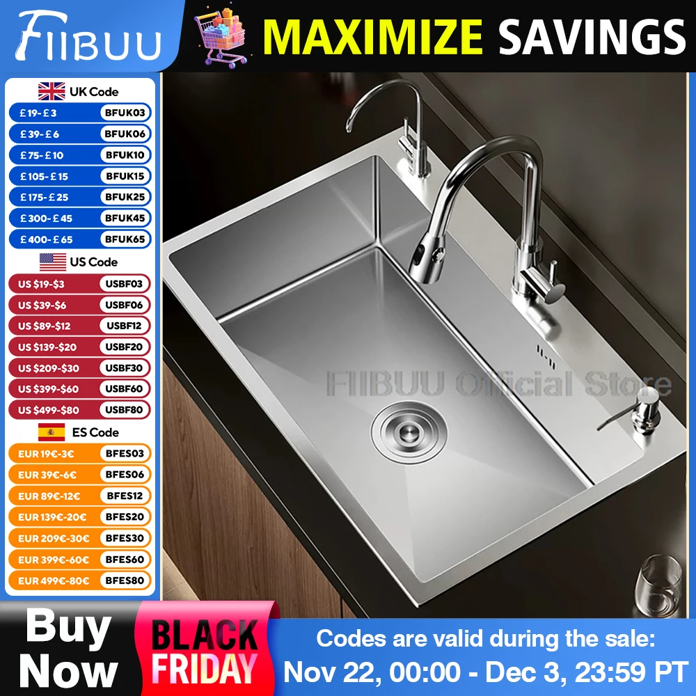 Silvery Stainless Steel Kitchen Sink Large Capacity Single Bowl Thickened Handmade Above Counter Or Undermount With Accessories