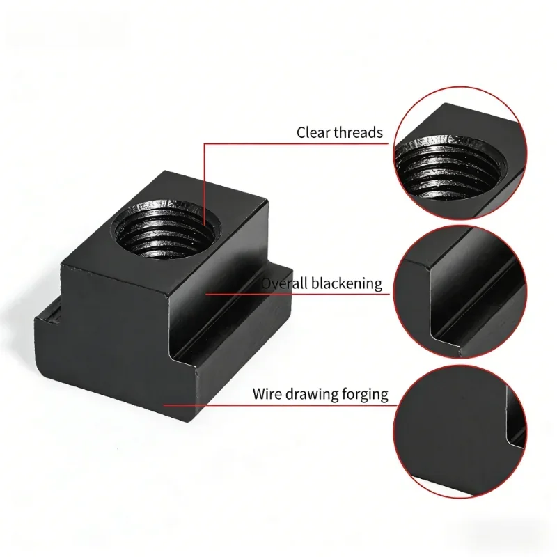 DIN508 Grade 10.9 T-Slot T-Nut, Black Oxide Carbon Steel, Through Tapped Hole M6 M8 M10 M12 M14 M16 M18 M20