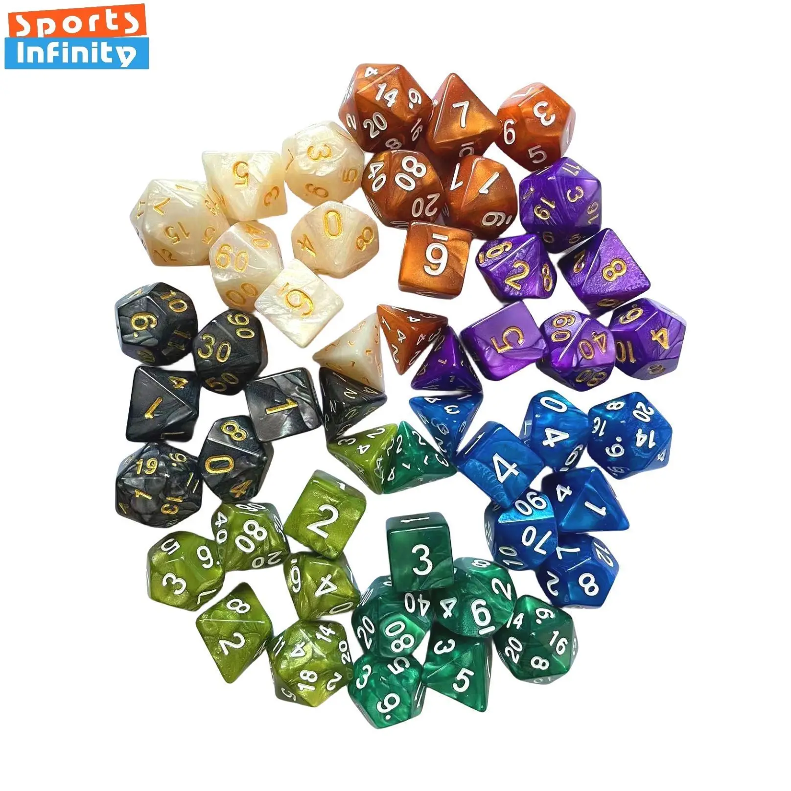 7 Pcs of Pearl Pattern Polyhedral dice Number Dice for Dnd TRPG COC Cthulhu D20 D12 D10 D8 D6 D4 Table Board Game Dnd Dice Set