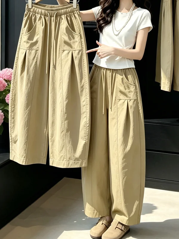 Fashionable Large Size Wide Leg Pants Women Summer Loose Slimming Nine Points Casual Balloon Pants Ice Silk Pants Ladies