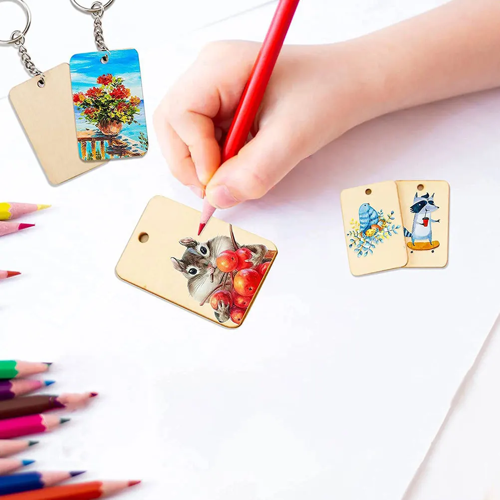 

60 шт., детский деревянный брелок для ключей «сделай сам», пустой брелок для ключей, декор, прочный деревянный железный материал, подарок, пустой брелок, кулон