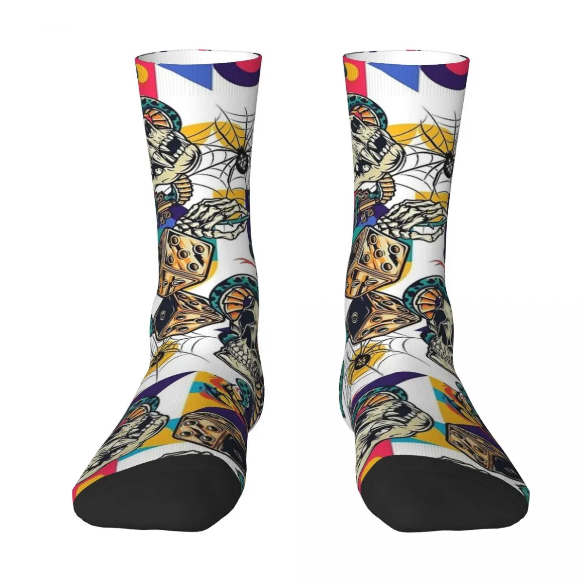 Colorful Skull Pattern Socks Autumn Skeleton Stockings Gothic Men Medium Soft Socks Pattern Running Sports Anti Sweat Socks