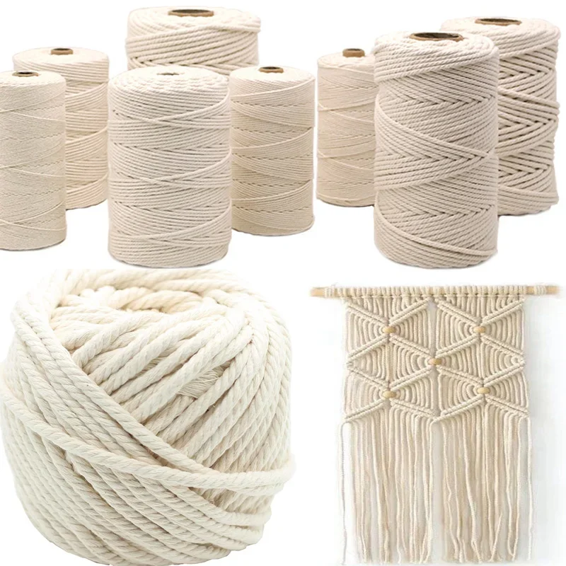 New Macrame Cord 1/2/3/4/5/6/8/10mm Natural Cotton Twisted Macrame Rope String DIY Craft Knitting Making Plant Hangers Wall Hang