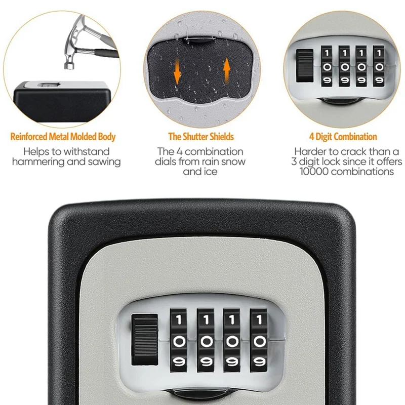 A08F-Key Lock Box Wall Mounted Grey And Black 2 Pack