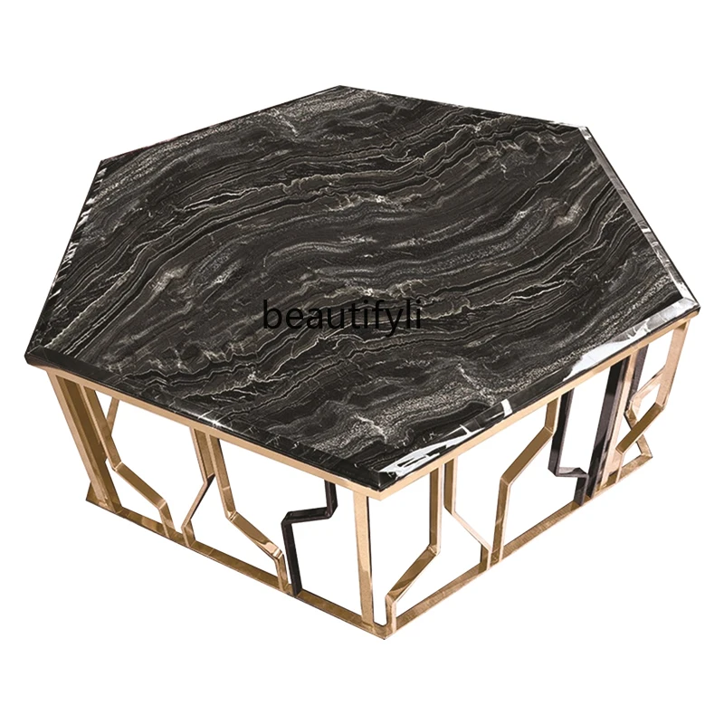 

Postmodern light luxury marble coffee table simple modern tempered glass stainless steel coffee table